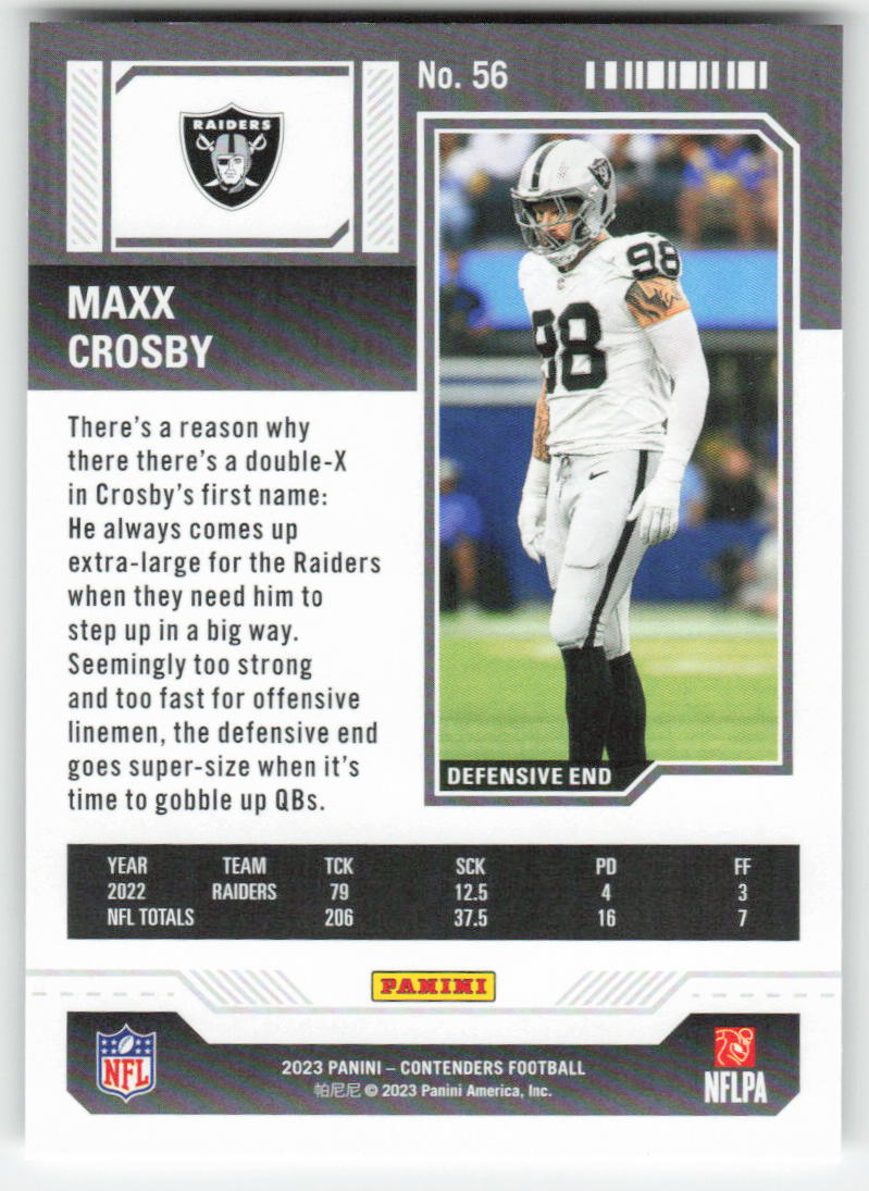 2023 Panini Contenders #56 Maxx Crosby Season Ticket Retail Raiders FB1-308