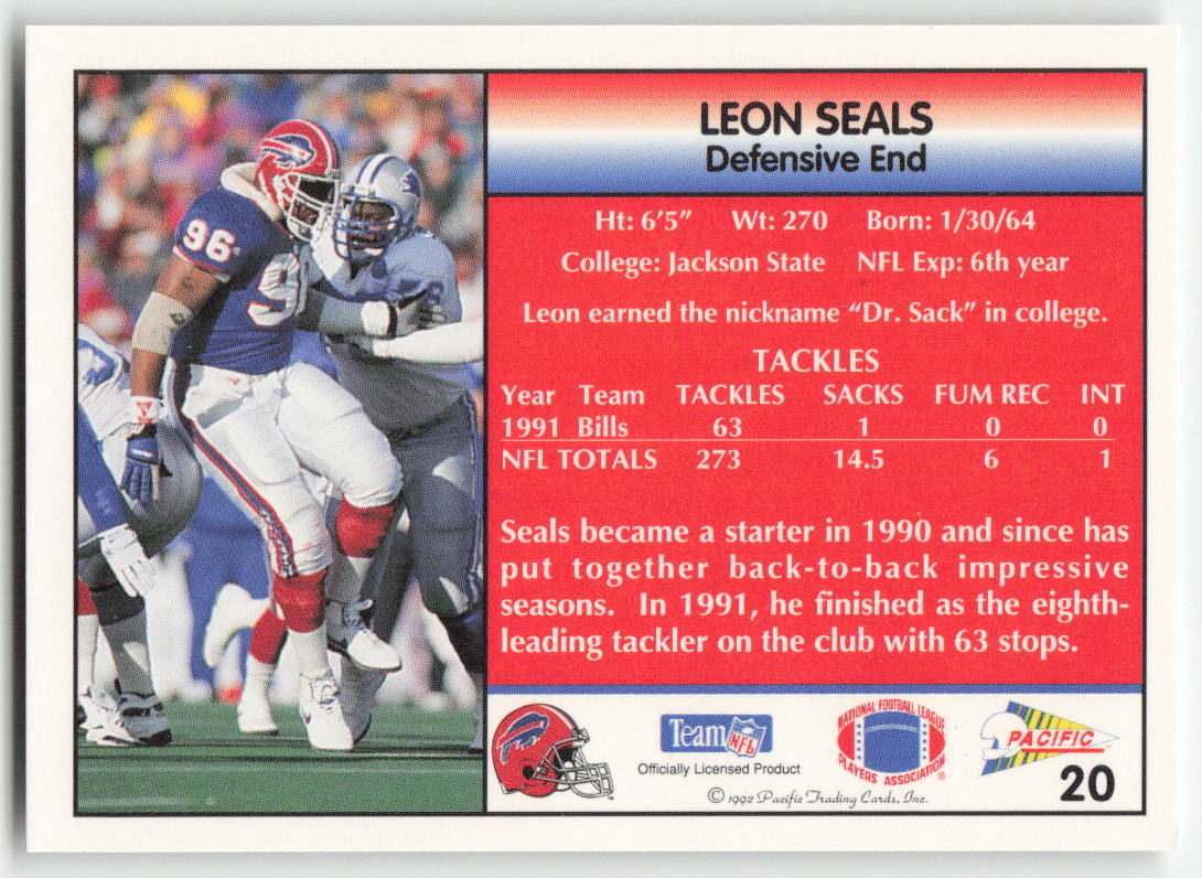 1992 Pacific #20 Leon Seals Buffalo Bills FB1-320