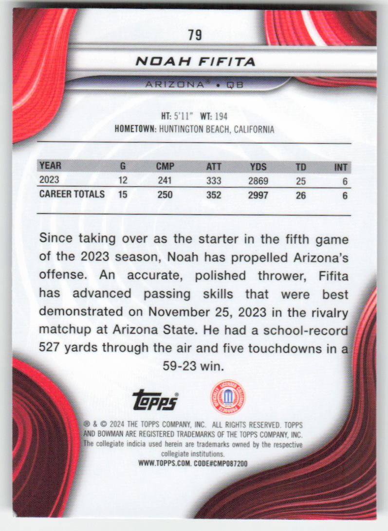 2024 Bowman University Best #79 Noah Fifita Arizona Wildcats FB1-341