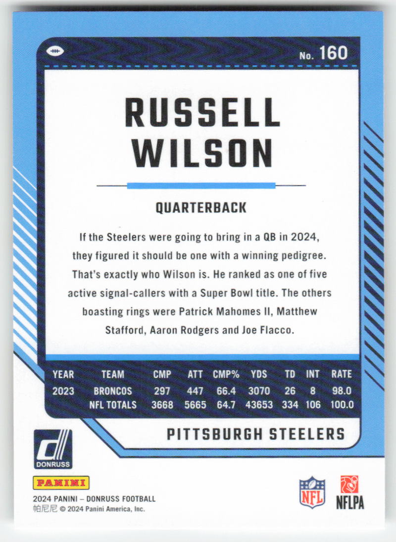 2024 Donruss #160 Russell Wilson Pittsburgh Steelers FB1-360