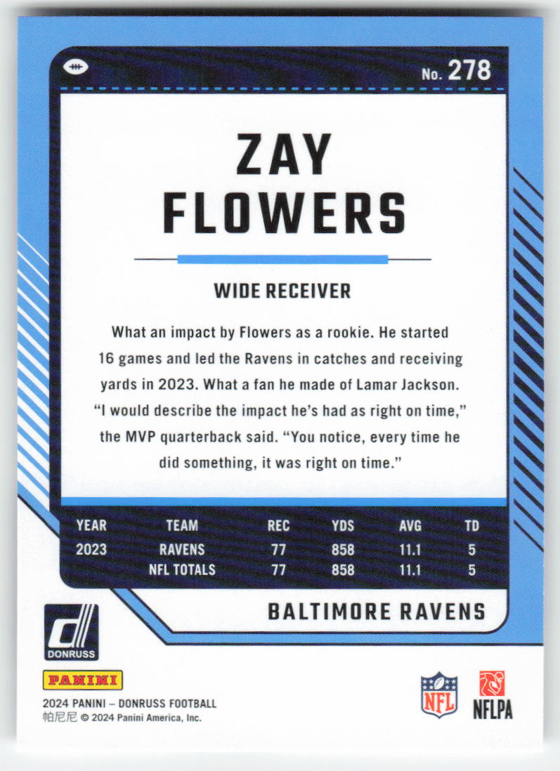 2024 Donruss #278 Zay Flowers Baltimore Ravens FB1-374