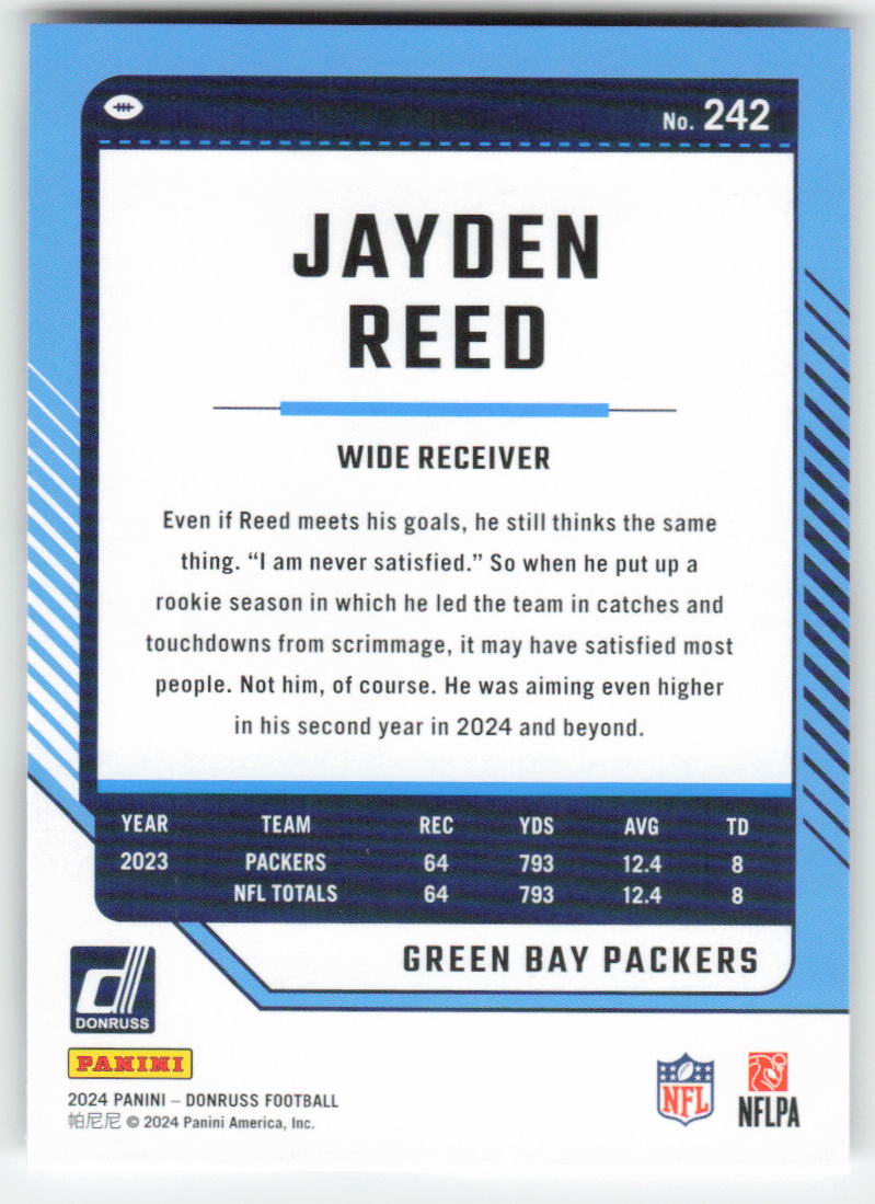 2024 Donruss #242 Jayden Reed Green Bay Packers FB1-379