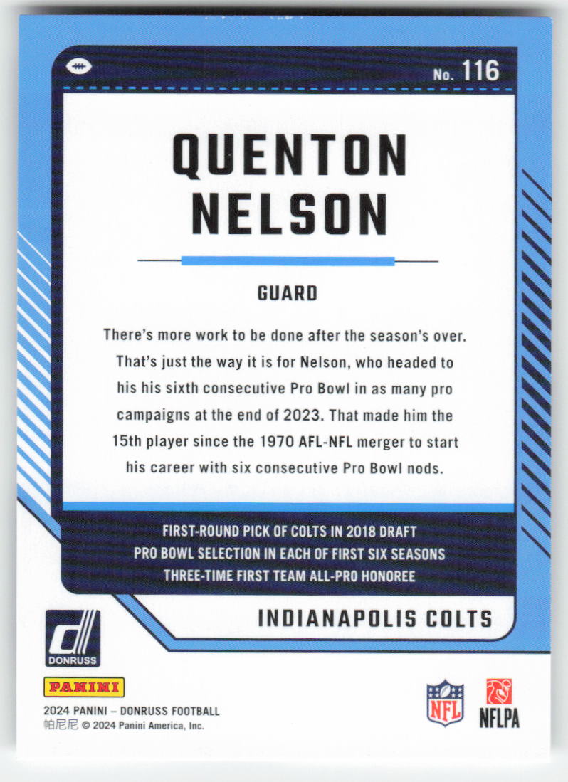 2024 Donruss #116 Quenton Nelson Indianapolis Colts FB1-387