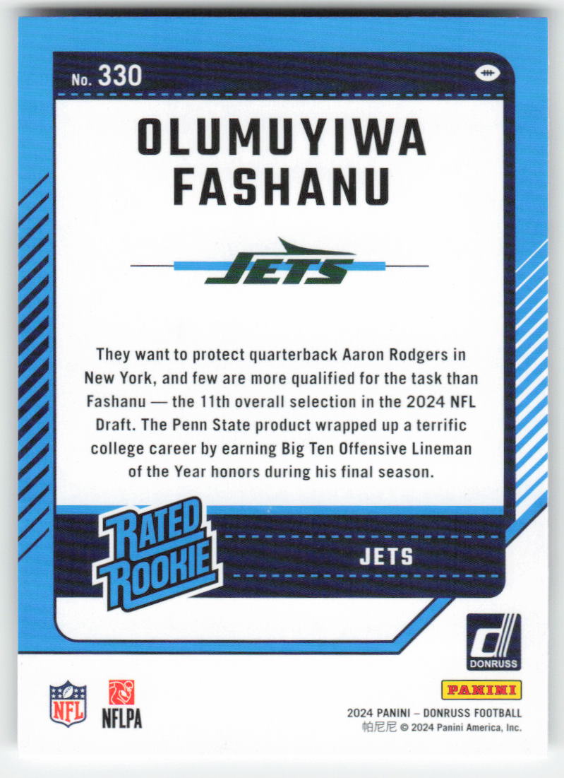 2024 Donruss #330 Olumuyiwa Fashanu New York Jets Rookie FB1-397