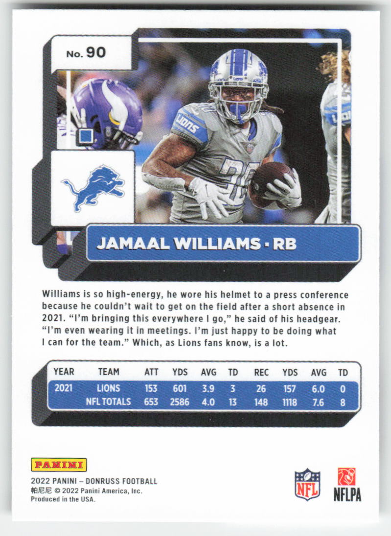 2022 Donruss #90 Jamaal Williams Detroit Lions FB1-412