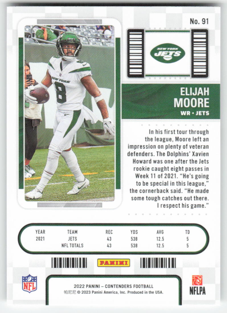 2022 Panini Contenders #91 Elijah Moore New York Jets FB1-422