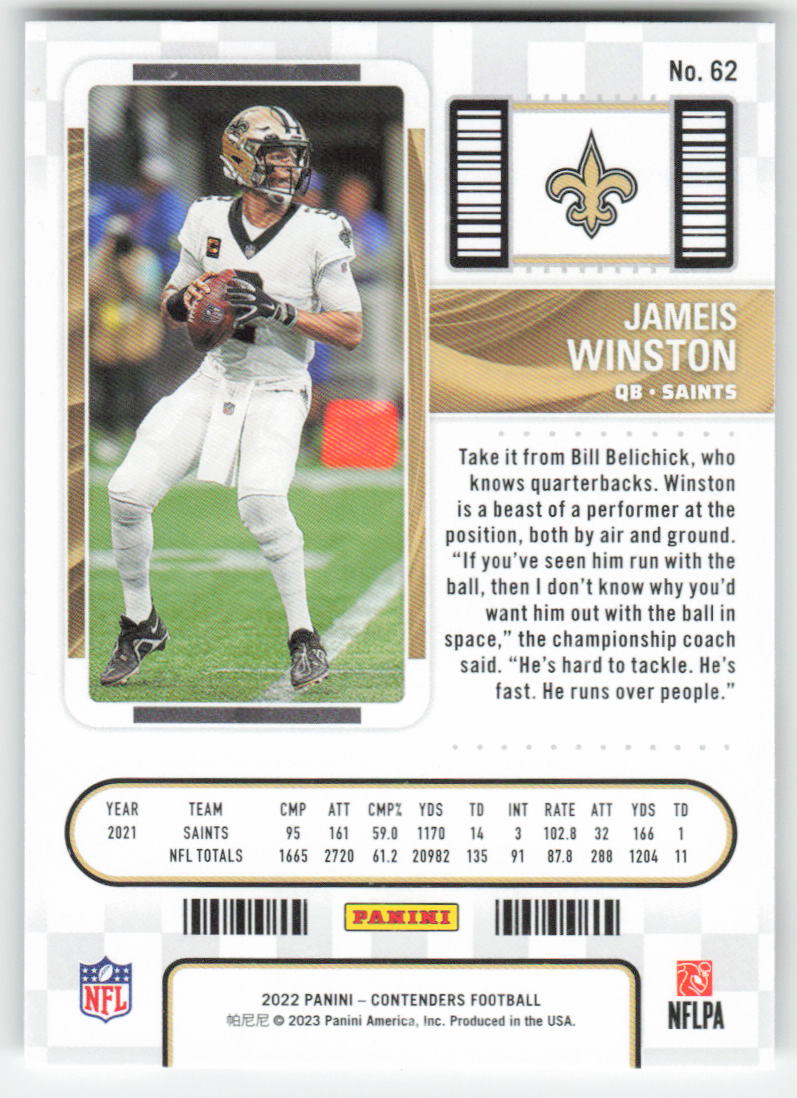 2022 Panini Contenders #62 Jameis Winston New Orleans Saints FB1-429