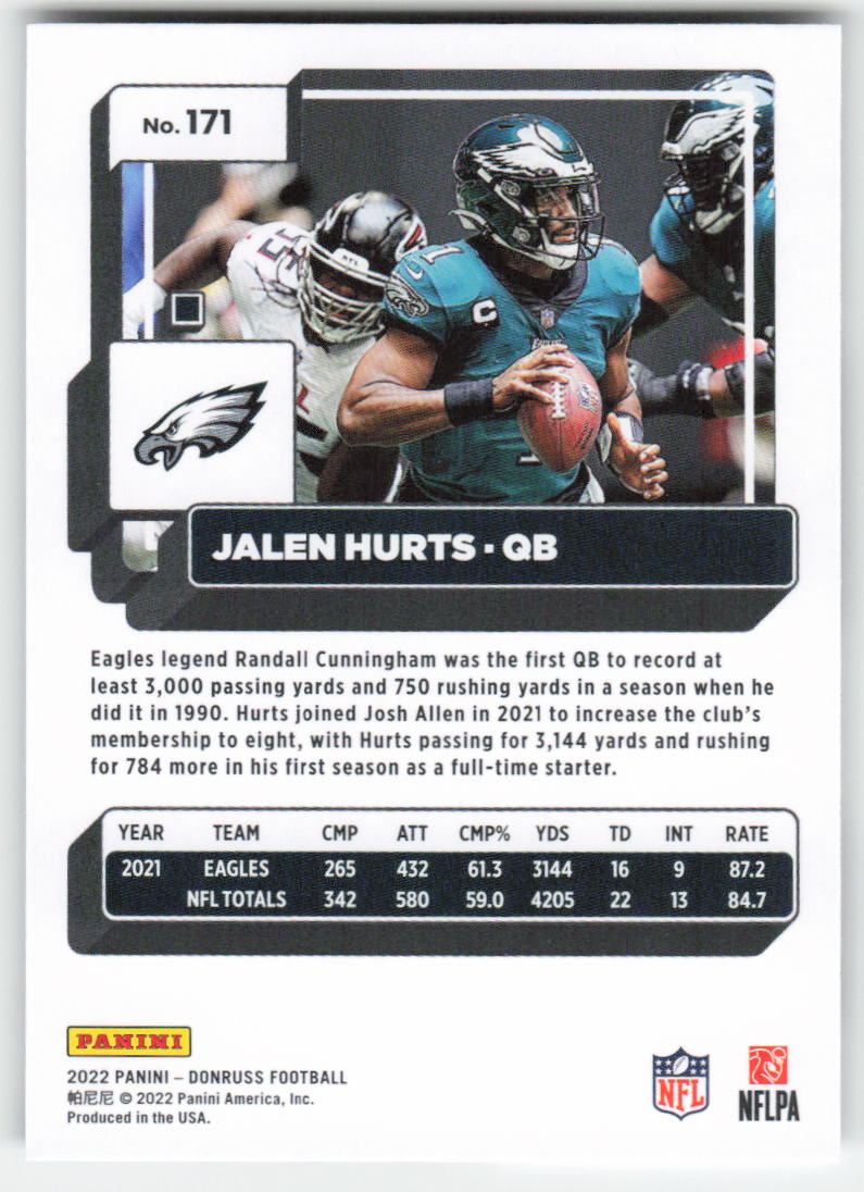 2022 Donruss #171 Jalen Hurts Philadelphia Eagles FB1-439