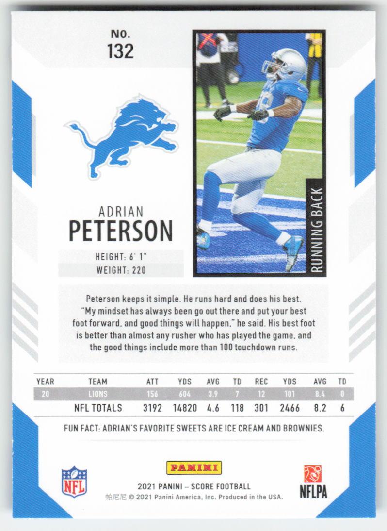 2021 Score #132 Adrian Peterson Detroit Lions FB1-442
