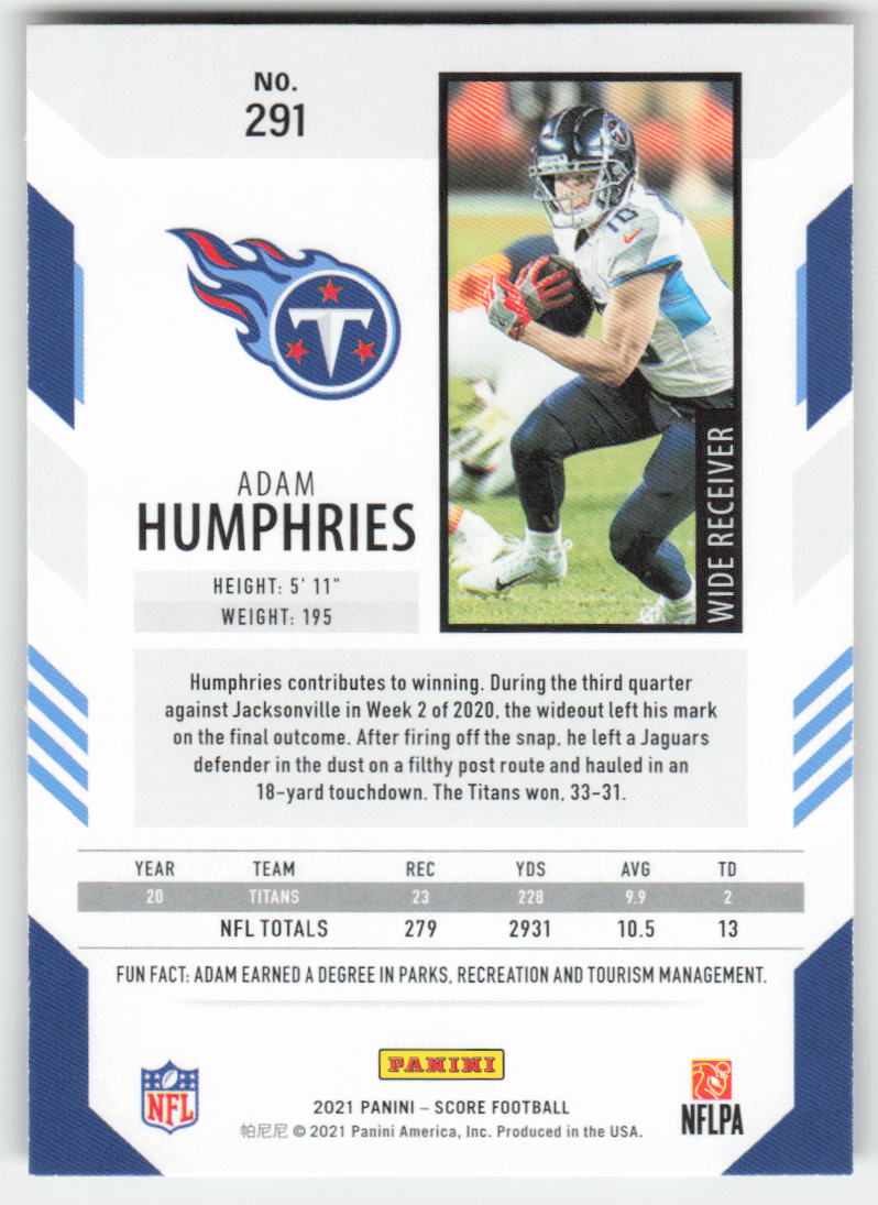 2021 Score #291 Adam Humphries Tennessee Titans FB1-444