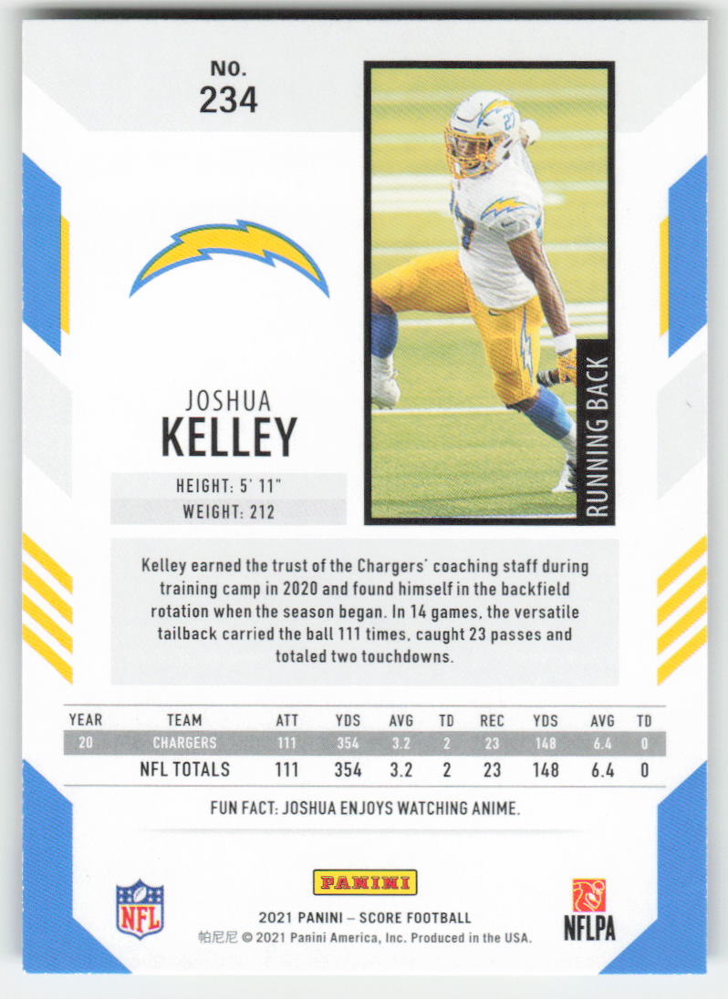 2021 Score #234 Joshua Kelley Los Angeles Chargers FB1-445