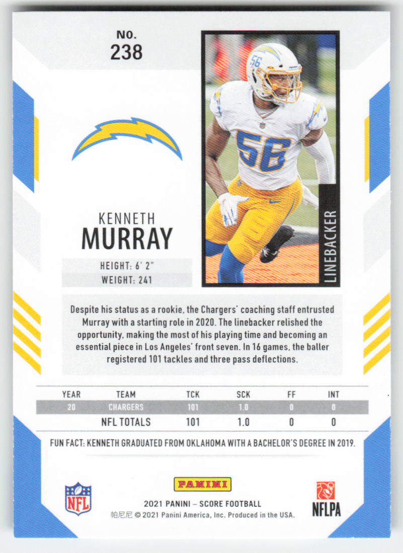 2021 Score #238 Kenneth Murray Los Angeles Chargers FB1-449