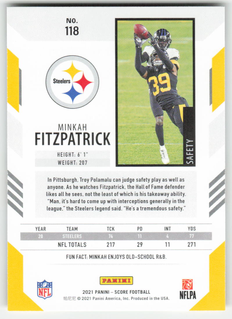 2021 Score #118 Minkah Fitzpatrick Pittsburgh Steelers FB1-450