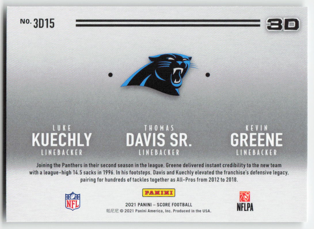 2021 Score #3D15 Kevin Greene / Luke Kuechly / Thomas Davis 3D Panthers FB1-454