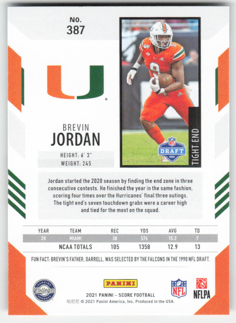 2021 Score #387 Brevin Jordan Miami Hurricanes Rookie FB1-466