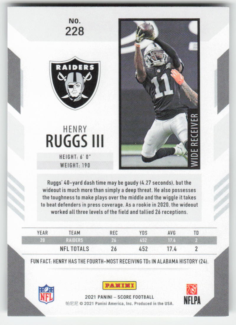 2021 Score #228 Henry Ruggs III Las Vegas Raiders FB1-467