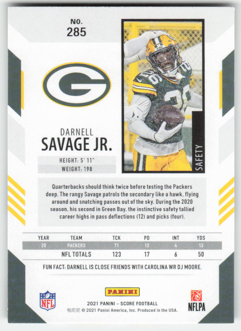 2021 Score #285 Darnell Savage Jr. Green Bay Packers FB1-468