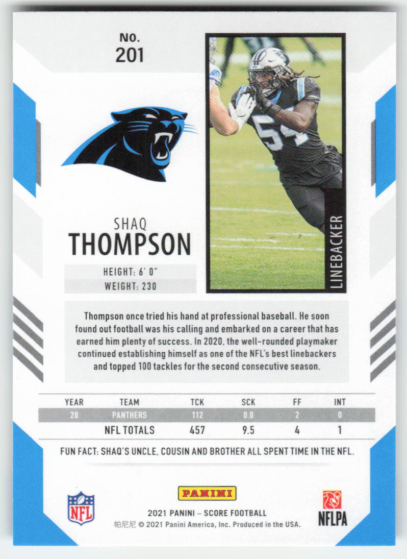 2021 Score #201 Shaq Thompson Carolina Panthers FB1-470