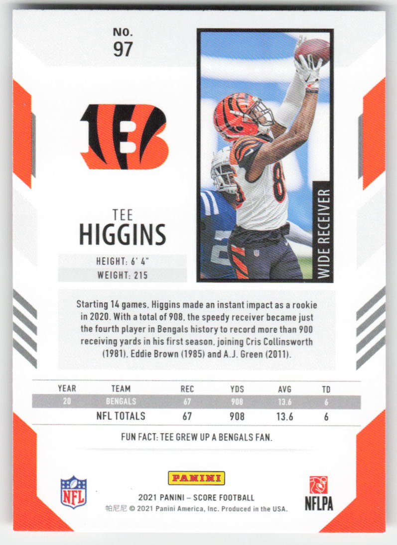 2021 Score #97 Tee Higgins Red Cincinnati Bengals FB1-473