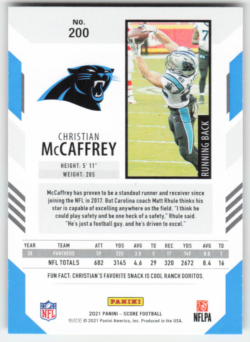 2021 Score #200 Christian McCaffrey Red Carolina Panthers FB1-474