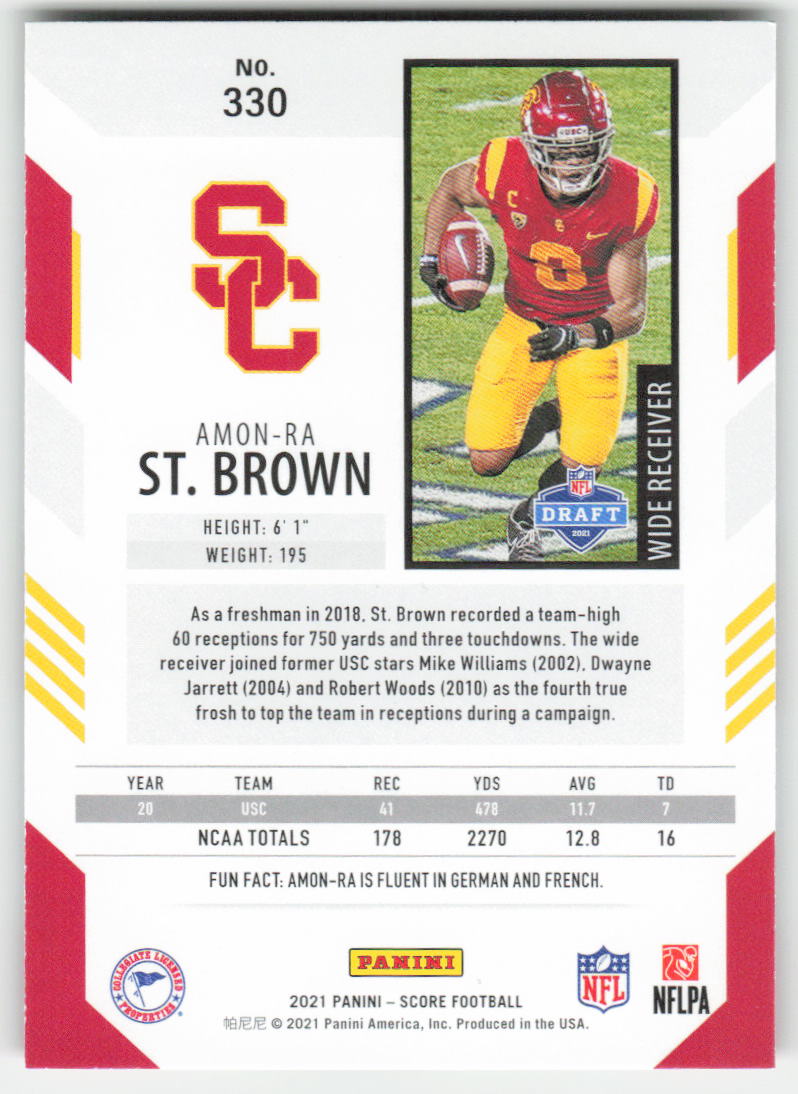 2021 Score #330 Amon-Ra St. Brown USC Trojans Rookie FB1-477