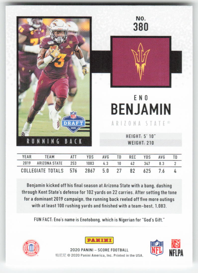 2020 Score #380 Eno Benjamin Black Arizona State Sun Devils Rookie FB1-483