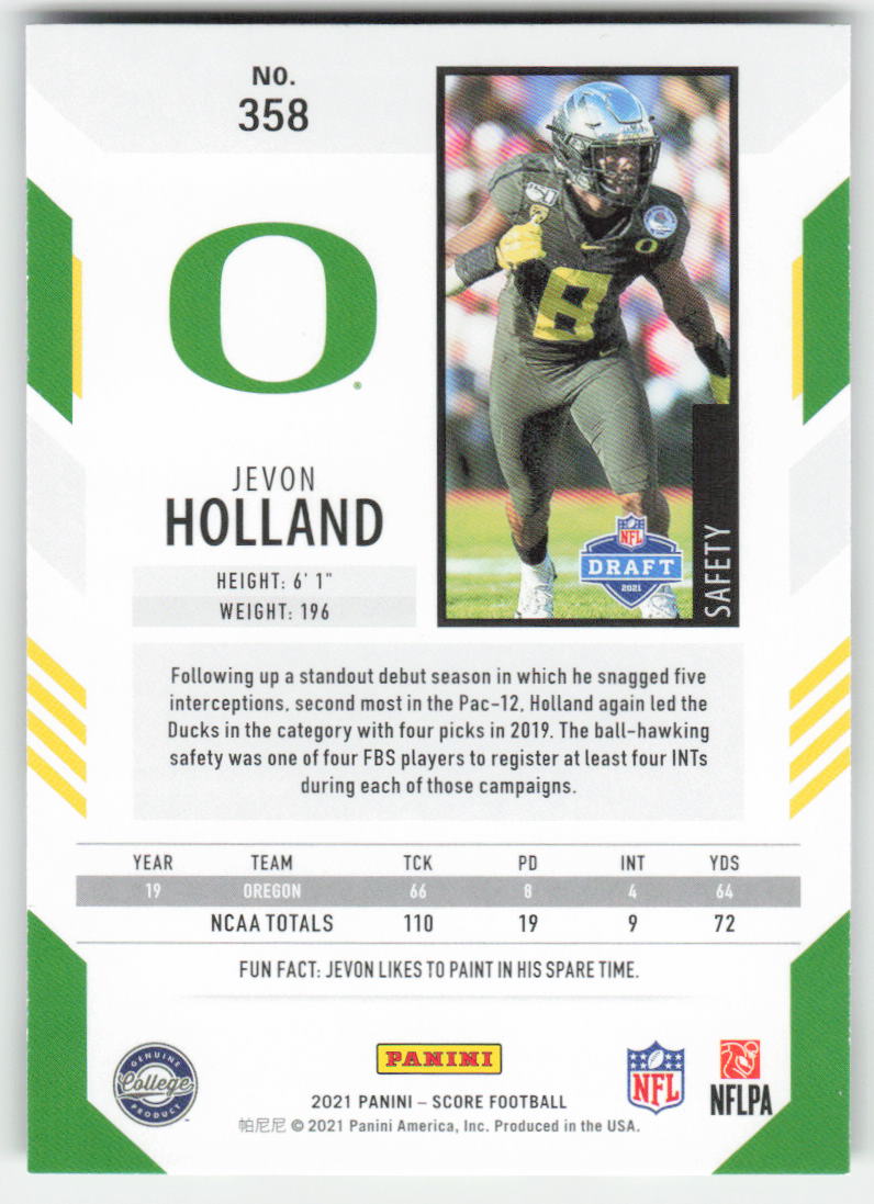 2021 Score #358 Jevon Holland Oregon Ducks Rookie FB1-496