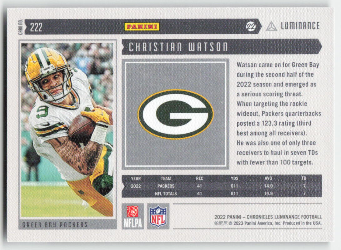 2022 Panini Chronicles #222 Christian Watson Luminance Update Packers FB1-498