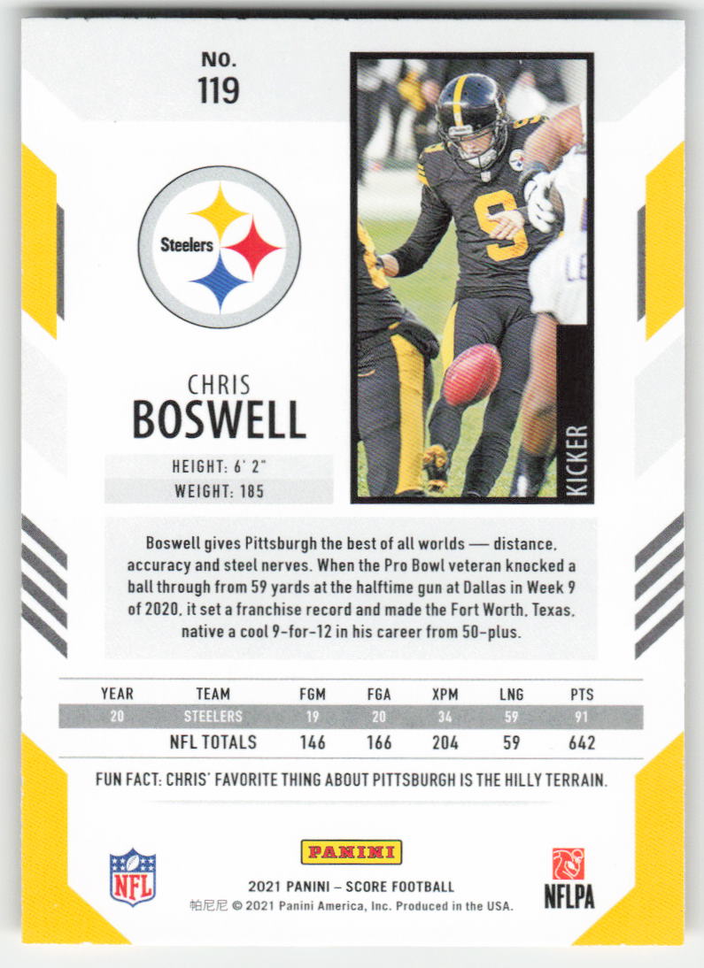 2021 Score #119 Chris Boswell Gold Pittsburgh Steelers FB1-500