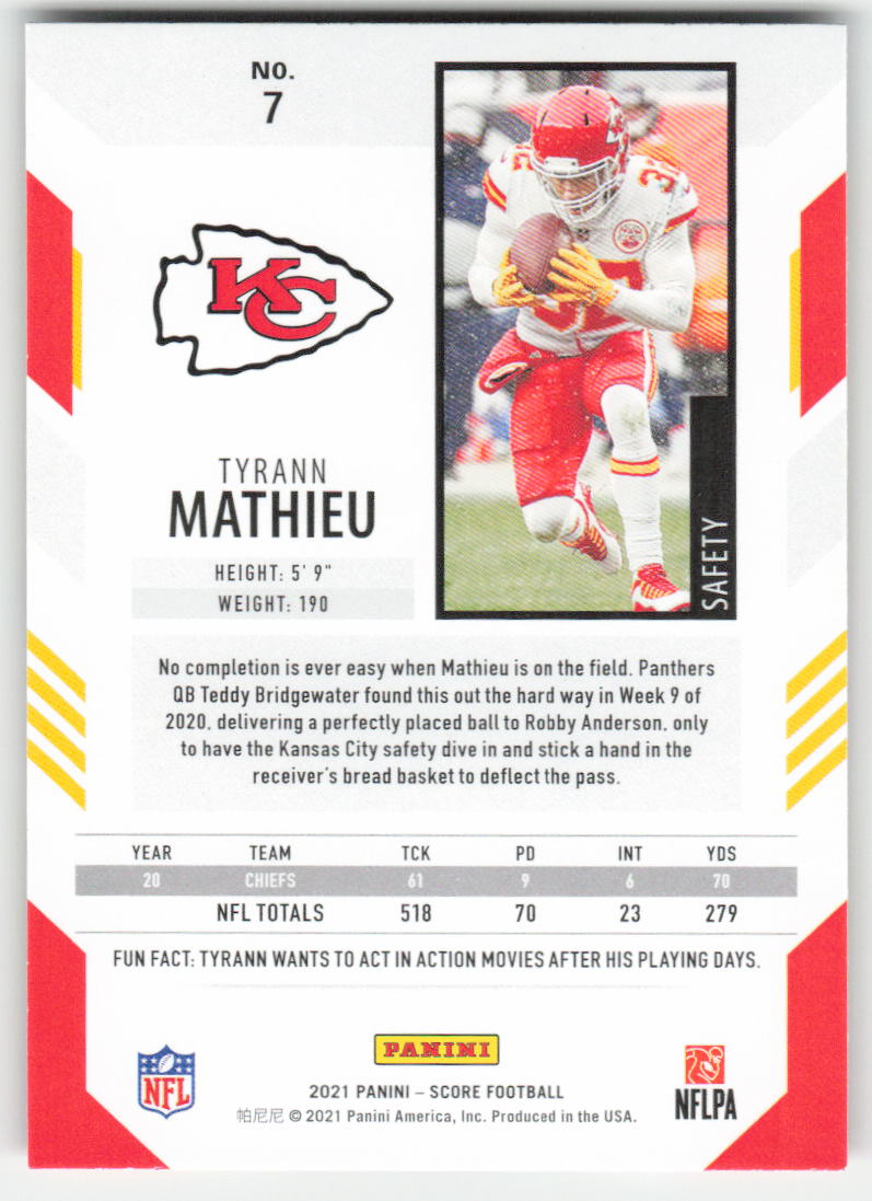 2021 Score #7 Tyrann Mathieu Kansas City Chiefs FB1-510