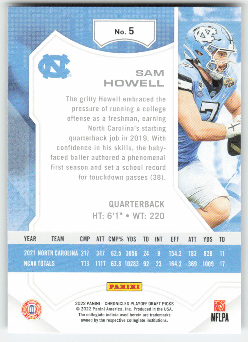 2022 Panini Chronicles Draft Picks #5 Sam Howell Playoff North Carolina FB1-520
