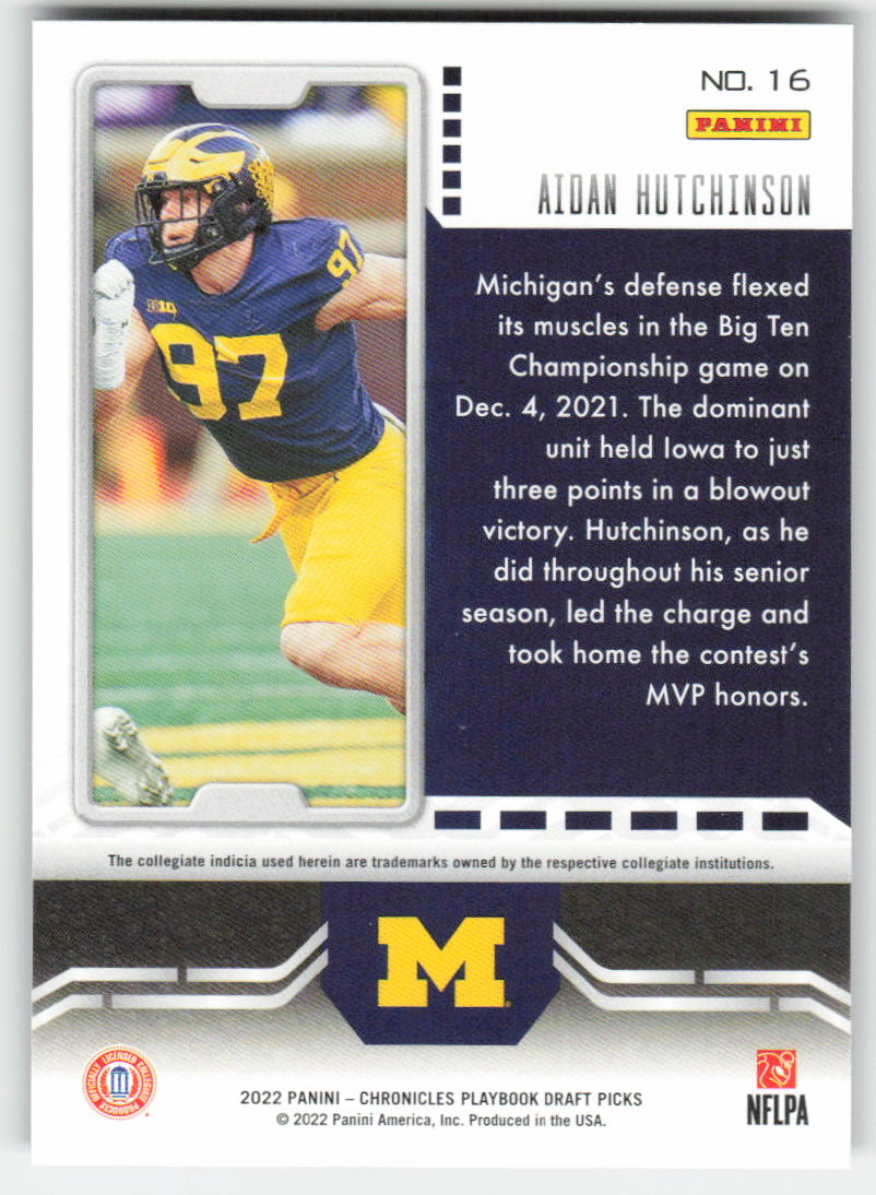 2022 Panini Chronicles DP #16 Aidan Hutchinson Playbook Michigan FB1-521