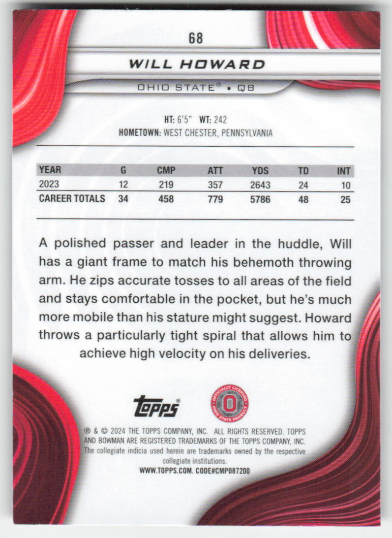 2024 Bowman University Best #68 Will Howard Ohio State Buckeyes FB1-525