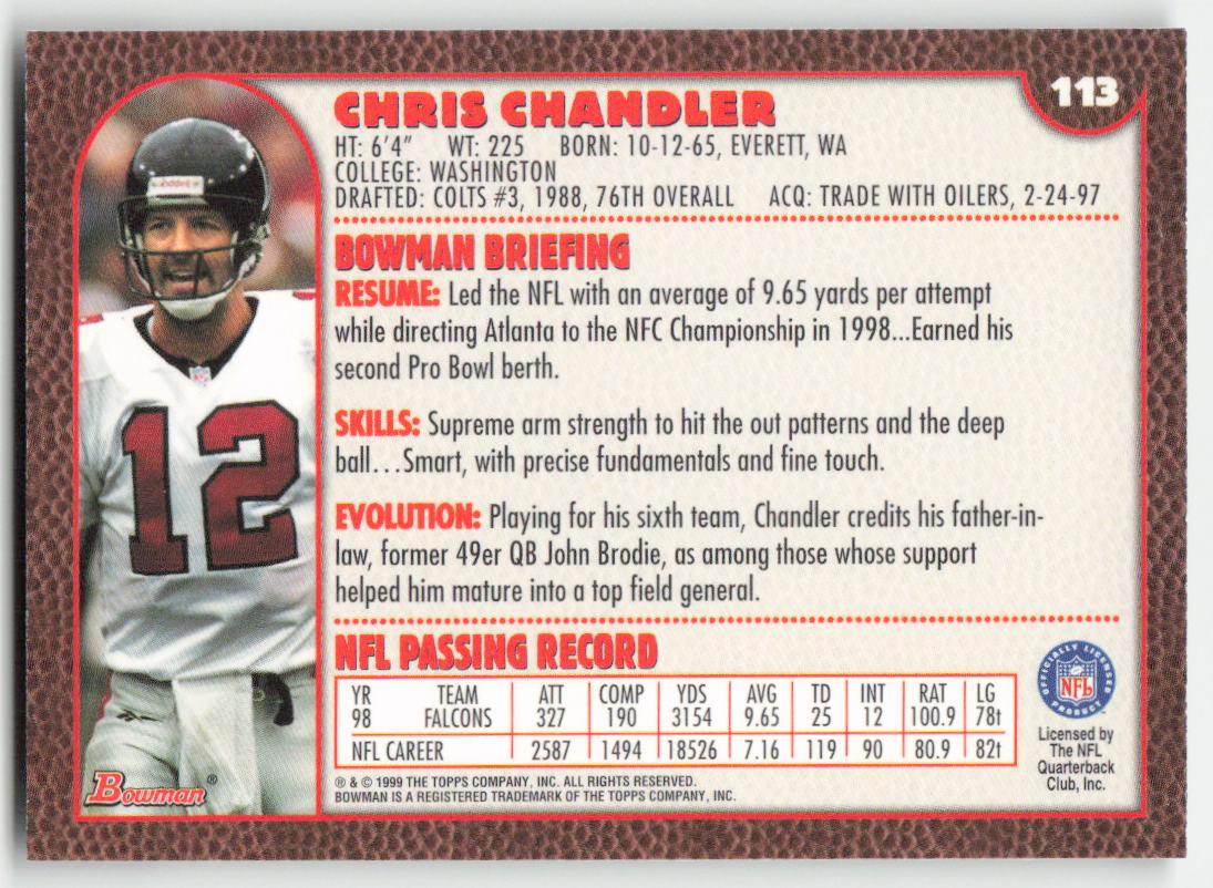 1999 Bowman #113 Chris Chandler Atlanta Falcons FB1-533