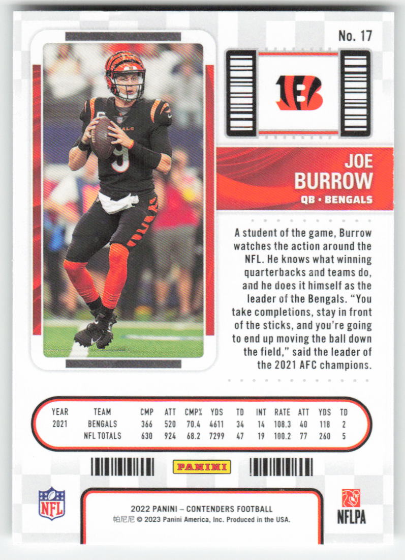 2022 Panini Contenders #17 Joe Burrow Cincinnati Bengals FB1-542