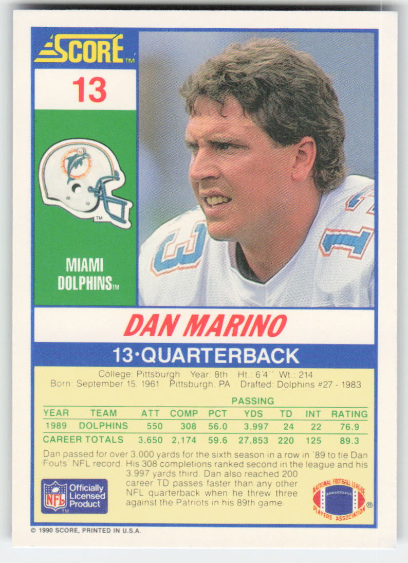 1990 Score #13 Dan Marino Miami Dolphins FB1-568