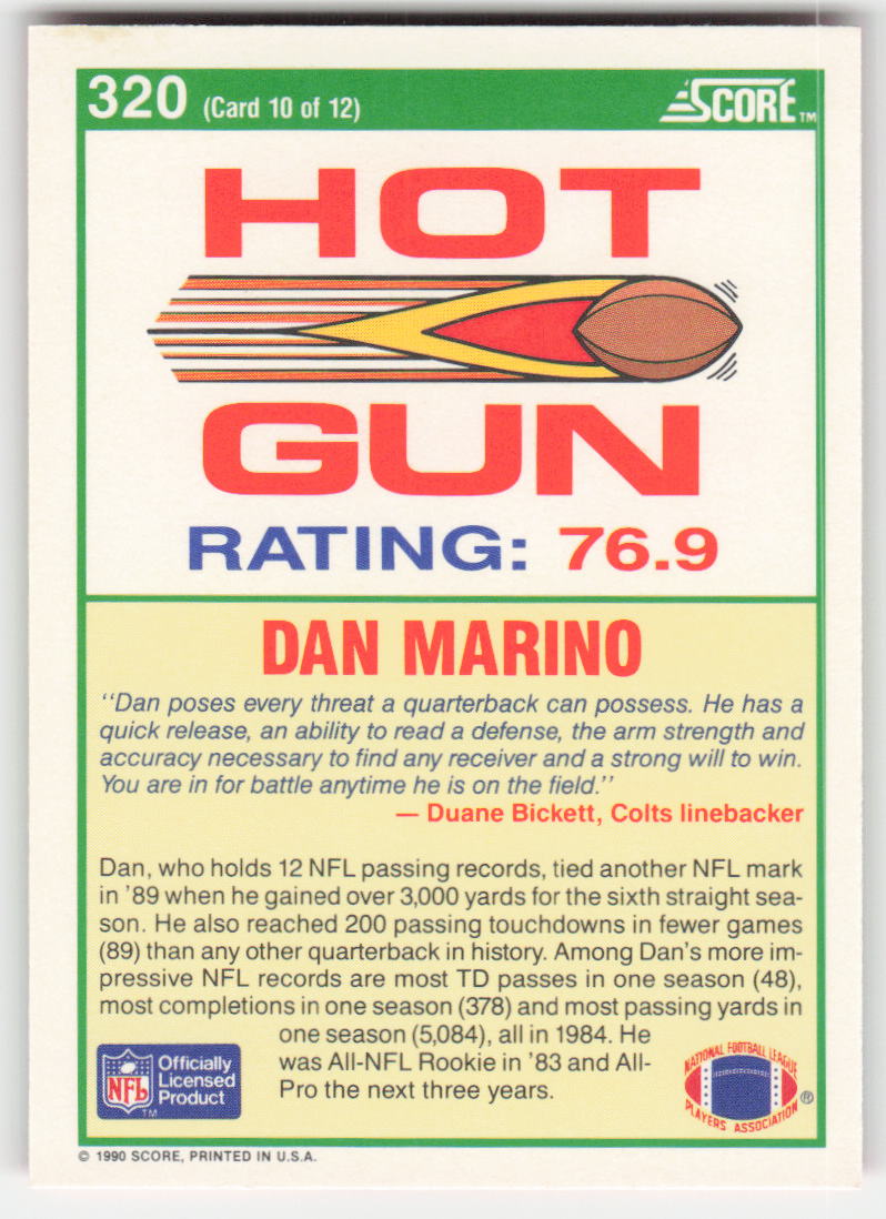 1990 Score #320 Dan Marino Miami Dolphins FB1-570