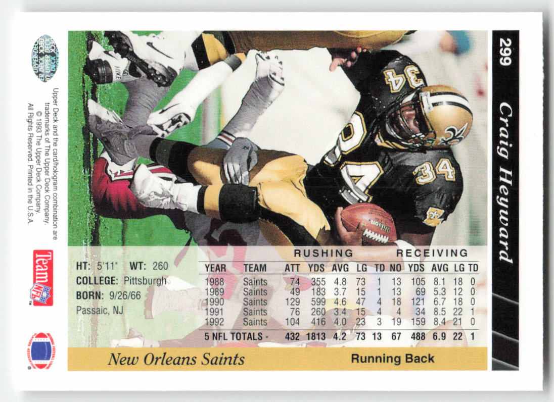 1993 Upper Deck #299 Craig Heyward Chicago Bears FB1-578