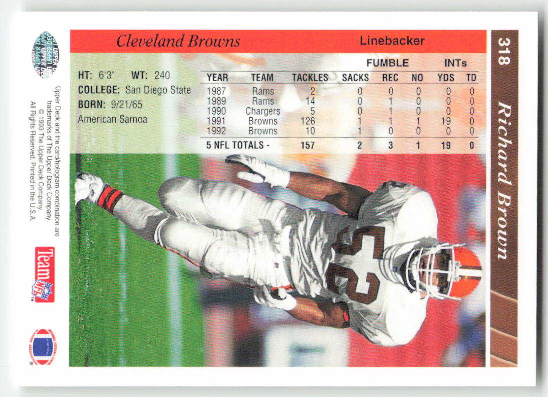 1993 Upper Deck #318 Richard Brown Cleveland Browns FB1-582