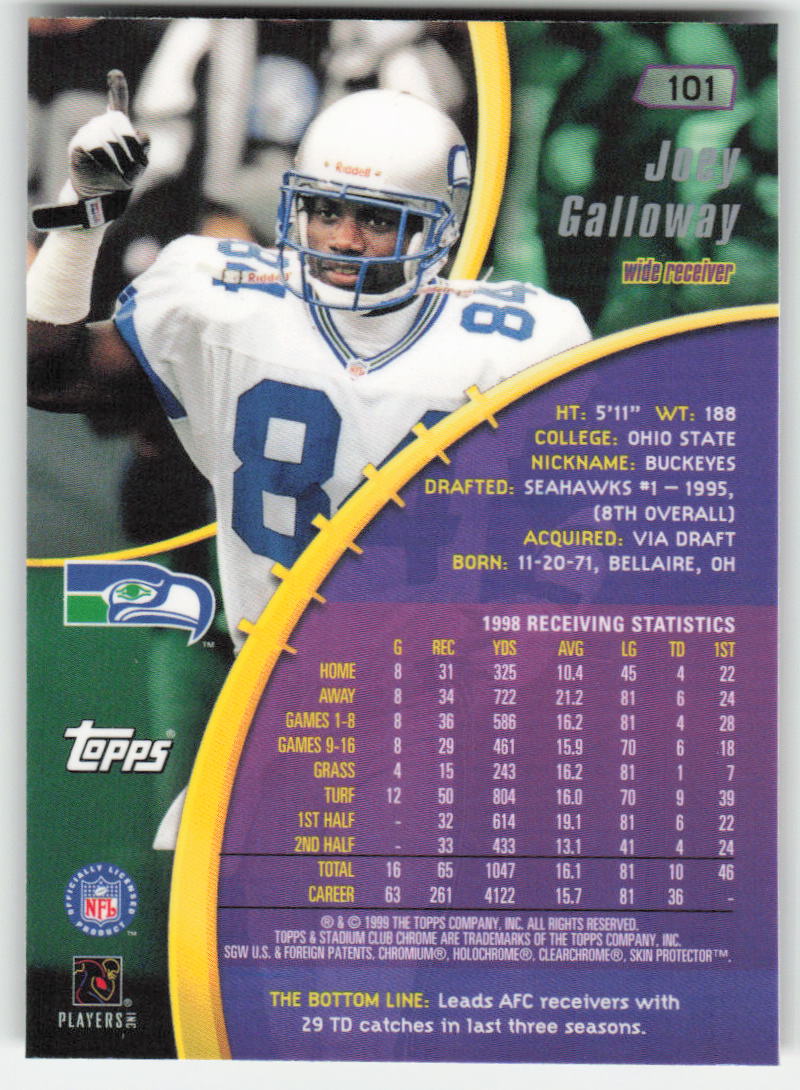 1999 Stadium Club Chrome #101 Joey Galloway Seattle Seahawks FB1-614
