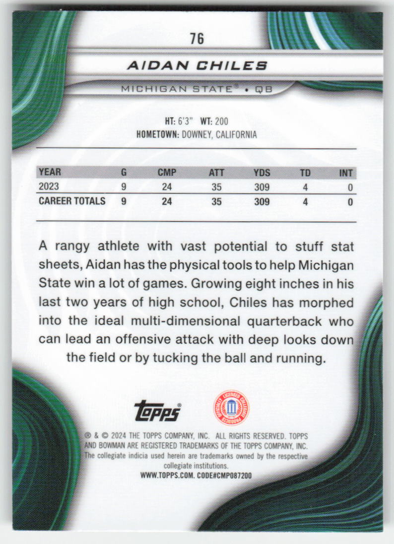 2024 Bowman University Best #76 Aidan Chiles Michigan State Spartans FB1-623