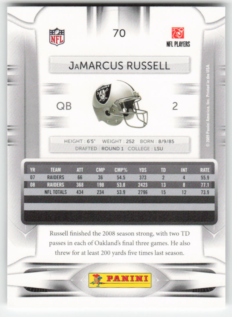 2009 Playoff Prestige #70 JaMarcus Russell Oakland Raiders FB1-662