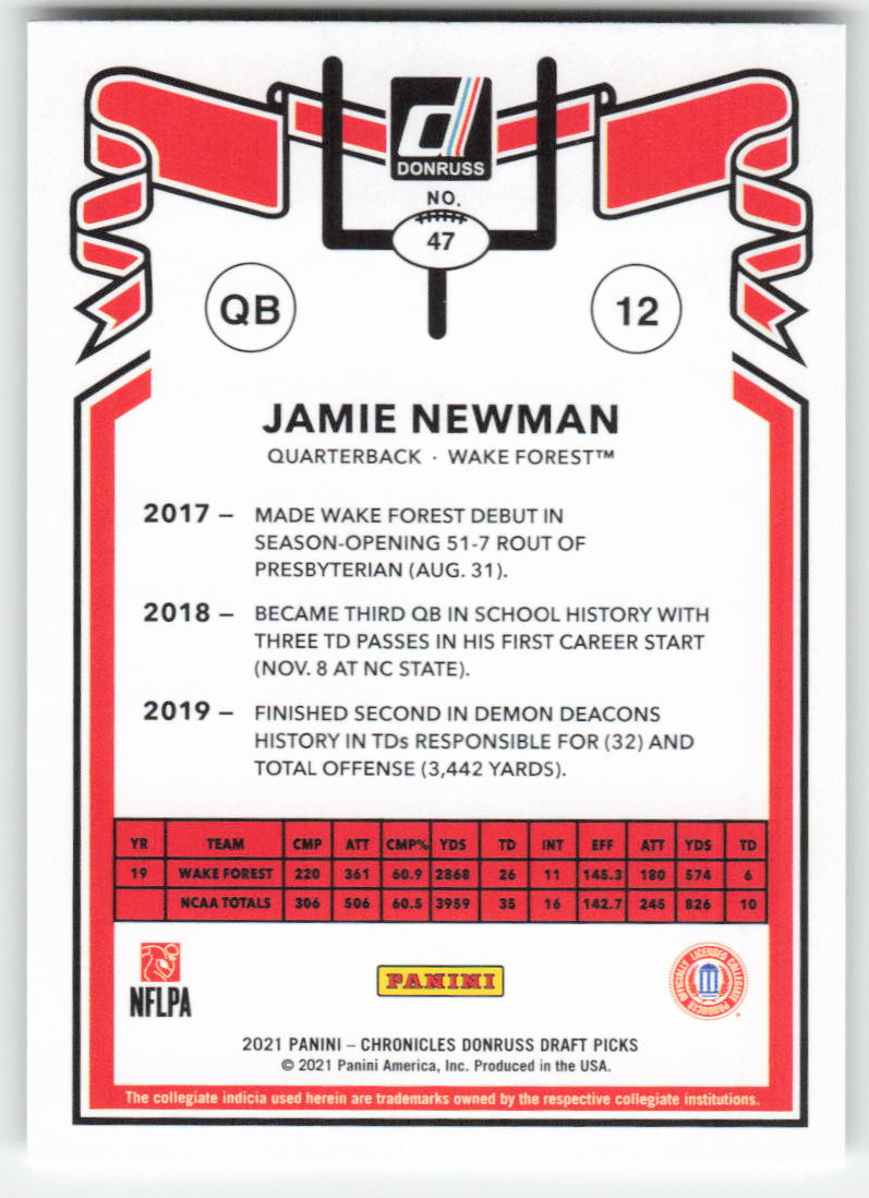 2021 Panini Chronicles Draft Picks #47 Jamie Newman Wake Forest FB1-726
