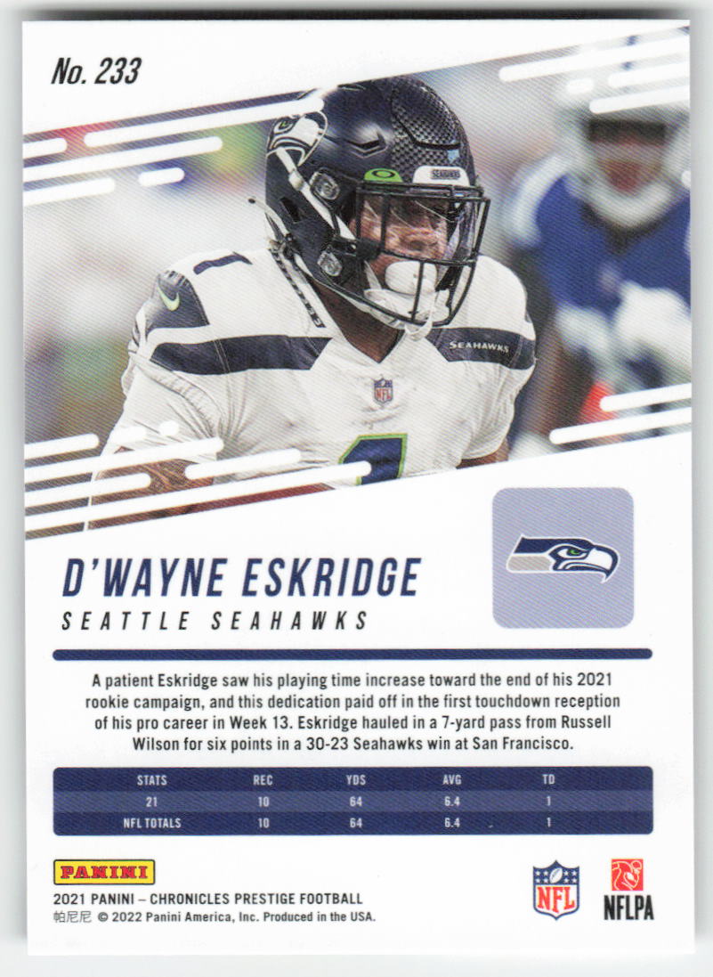 2021 Panini Chronicles #233 D'Wayne Eskridge Prestige Rookies Seahawks FB1-741