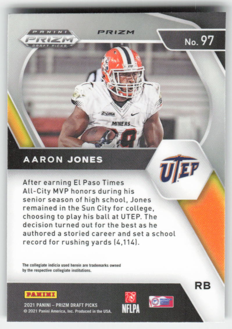 2021 Panini Prizm Draft Picks Collegiate #97 Aaron Jones Silver UTEP FB1-757
