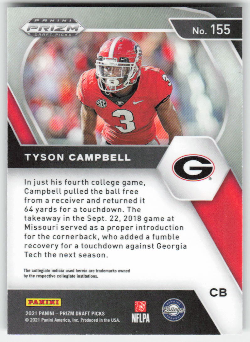 2021 Panini Prizm Draft Picks Collegiate #155 Tyson Campbell Georgia FB1-761