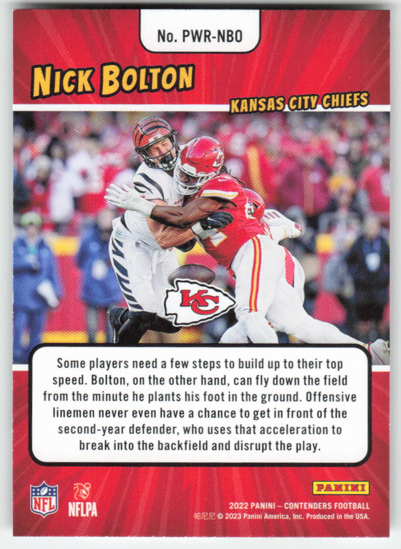 2022 Panini Contenders #PWR-NBO Nick Bolton Power Players Emerald Chiefs FB1-793