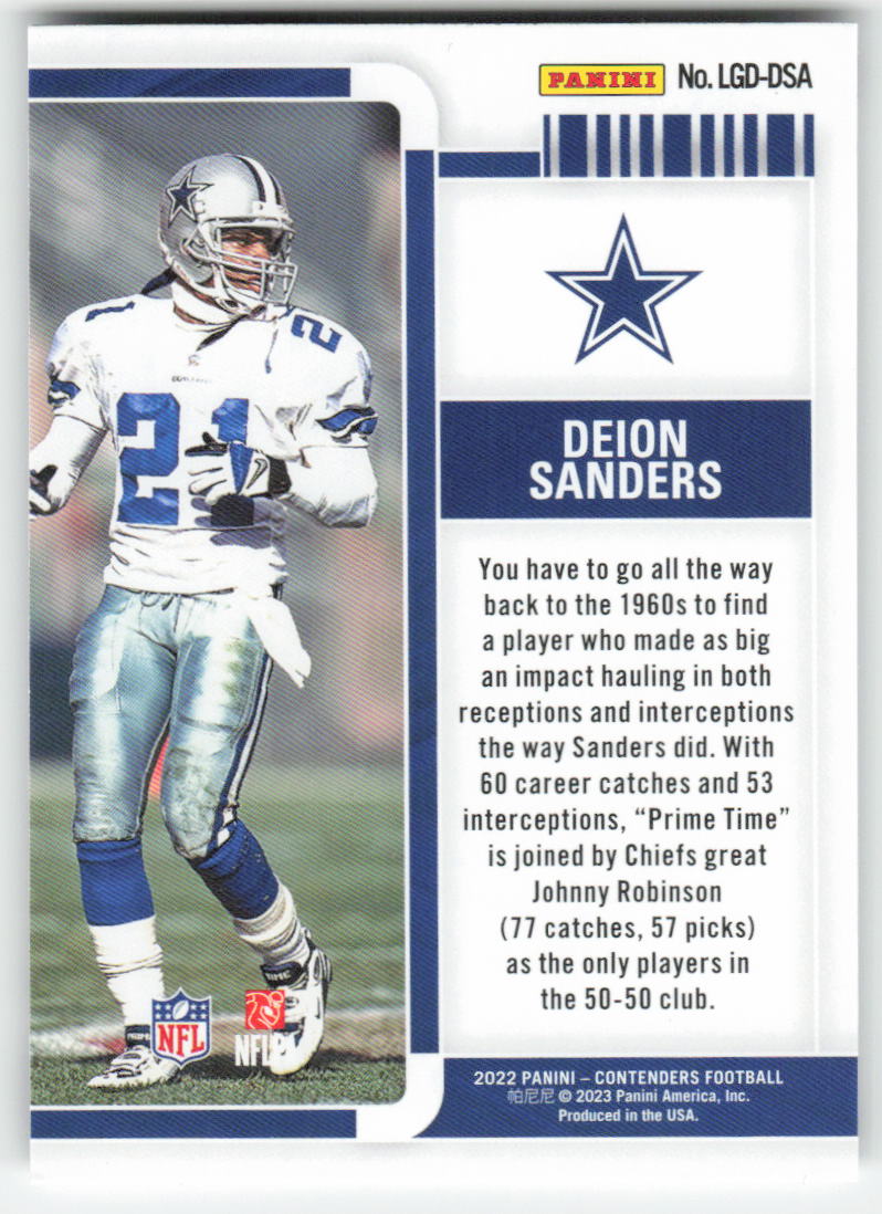 2022 Panini Contenders #LGD-DSA Deion Sanders Legendary Emerald FB1-795