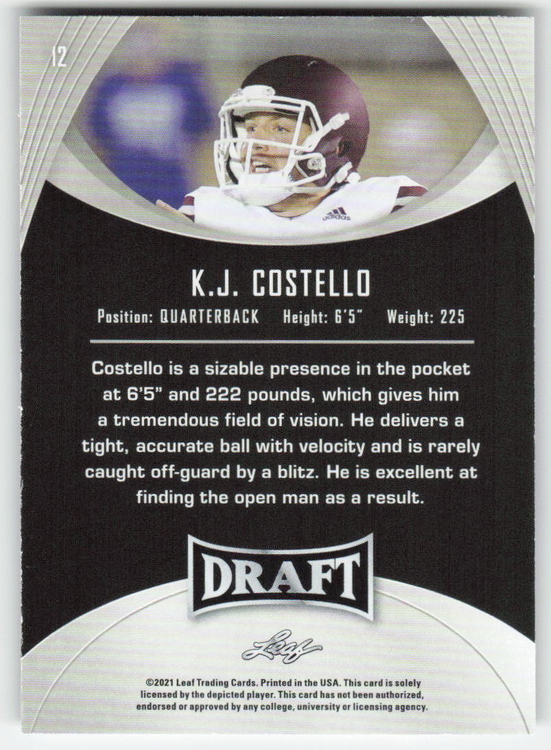 2021 Leaf Draft #12 K.J. Costello Mississippi State Bulldogs FB1-822