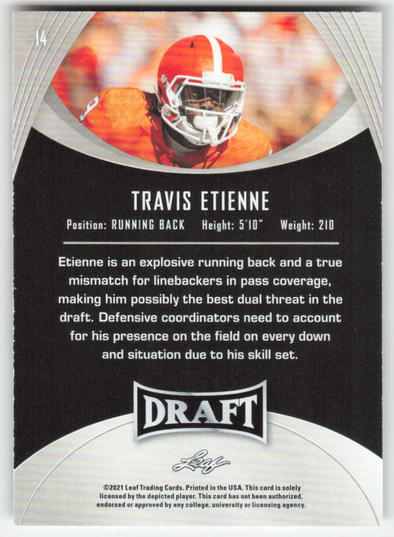 2021 Leaf Draft #14 Travis Etienne Clemson Tigers FB1-824